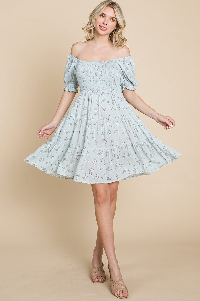 Smocked Floral Puff Short Sleeve Tiered Dress by RolyPoly Apparel