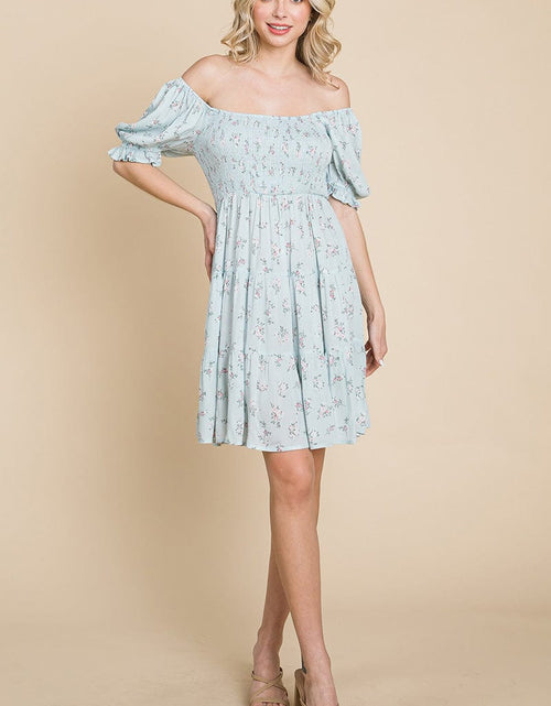 Load image into Gallery viewer, Smocked Floral Puff Short Sleeve Tiered Dress by RolyPoly Apparel
