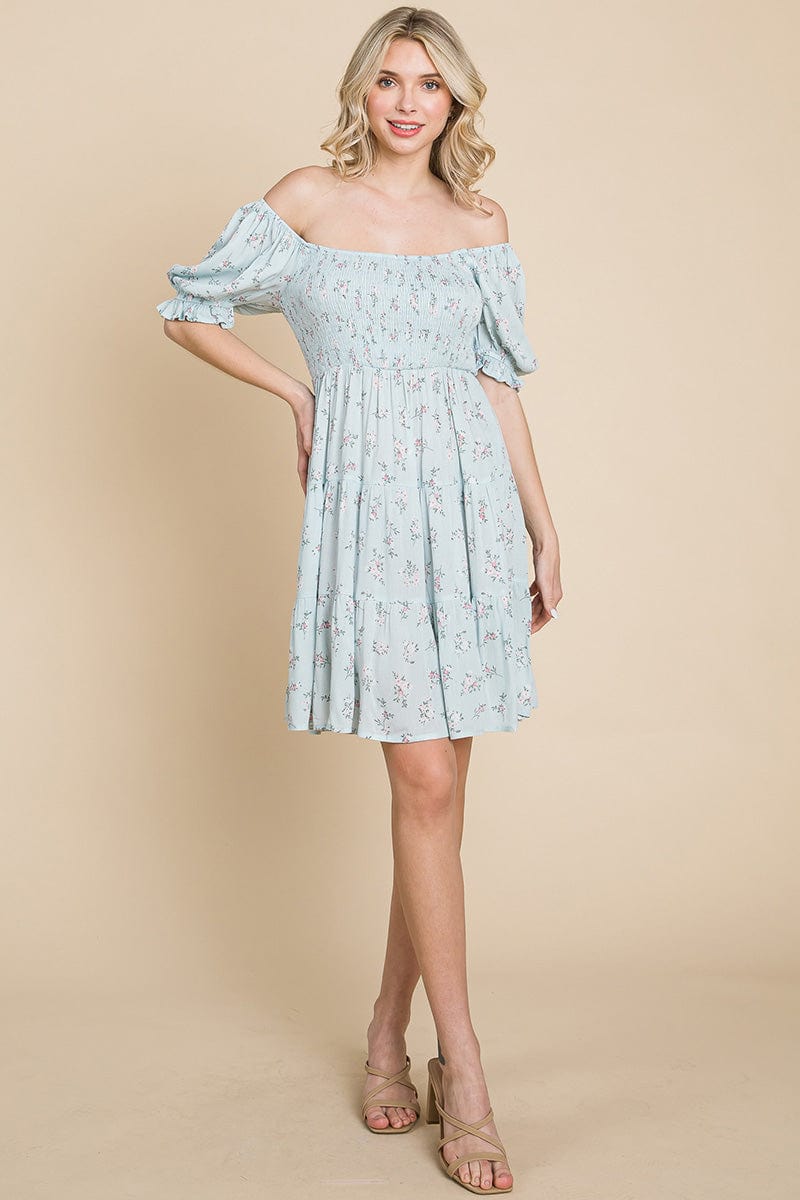 Smocked Floral Puff Short Sleeve Tiered Dress by RolyPoly Apparel