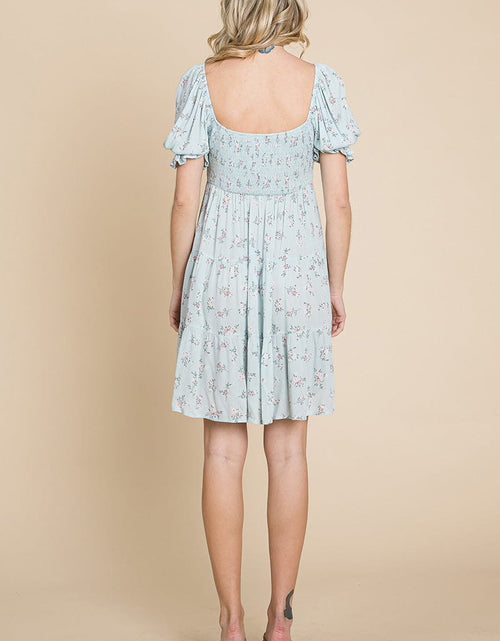 Load image into Gallery viewer, Smocked Floral Puff Short Sleeve Tiered Dress by RolyPoly Apparel

