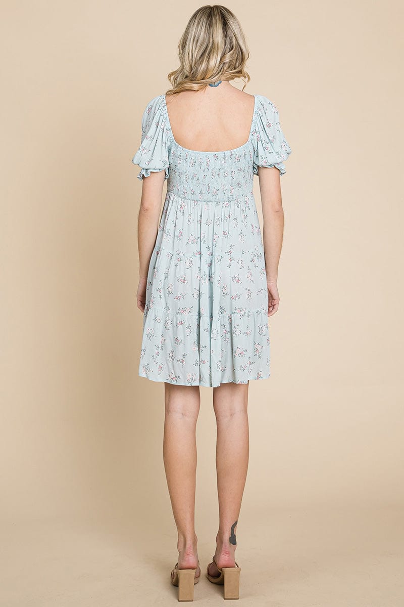 Smocked Floral Puff Short Sleeve Tiered Dress by RolyPoly Apparel