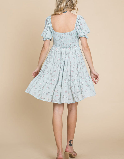 Load image into Gallery viewer, Smocked Floral Puff Short Sleeve Tiered Dress by RolyPoly Apparel
