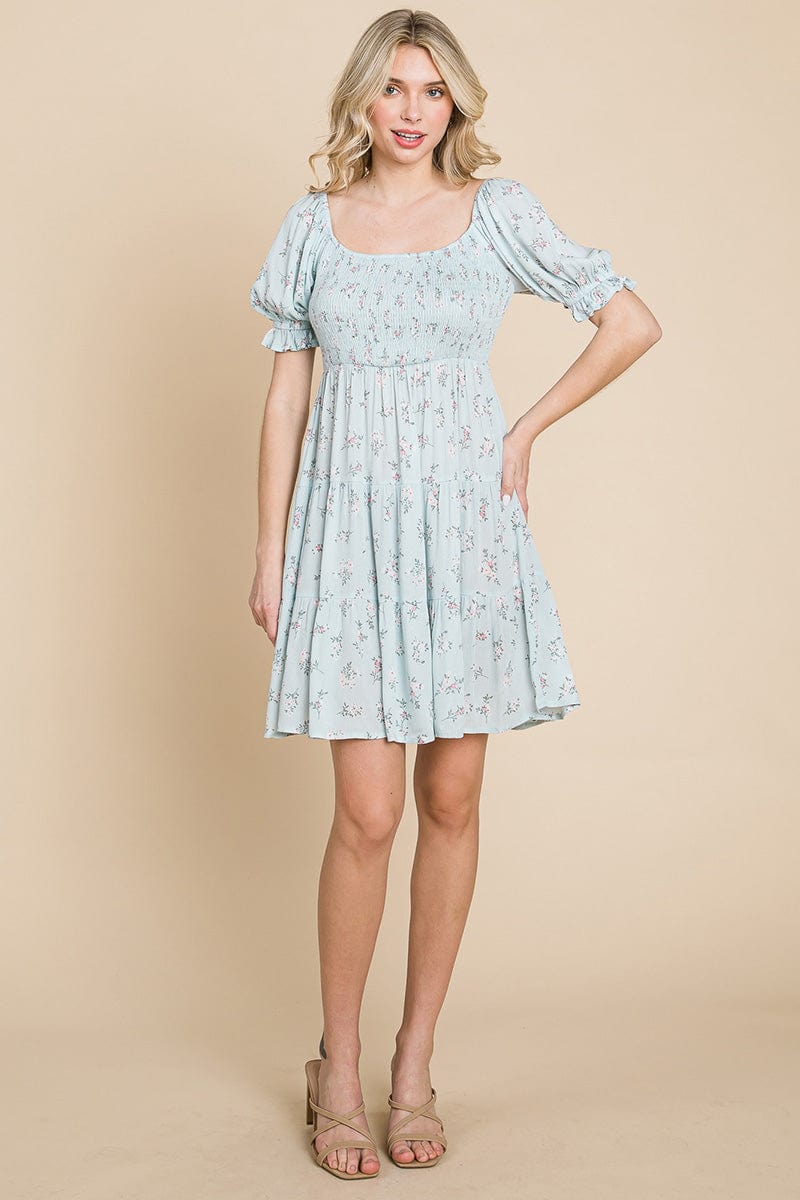 Smocked Floral Puff Short Sleeve Tiered Dress by RolyPoly Apparel