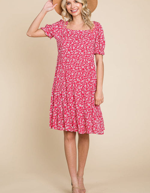 Load image into Gallery viewer, Floral Printed Square Neck Layered Dress by RolyPoly Apparel

