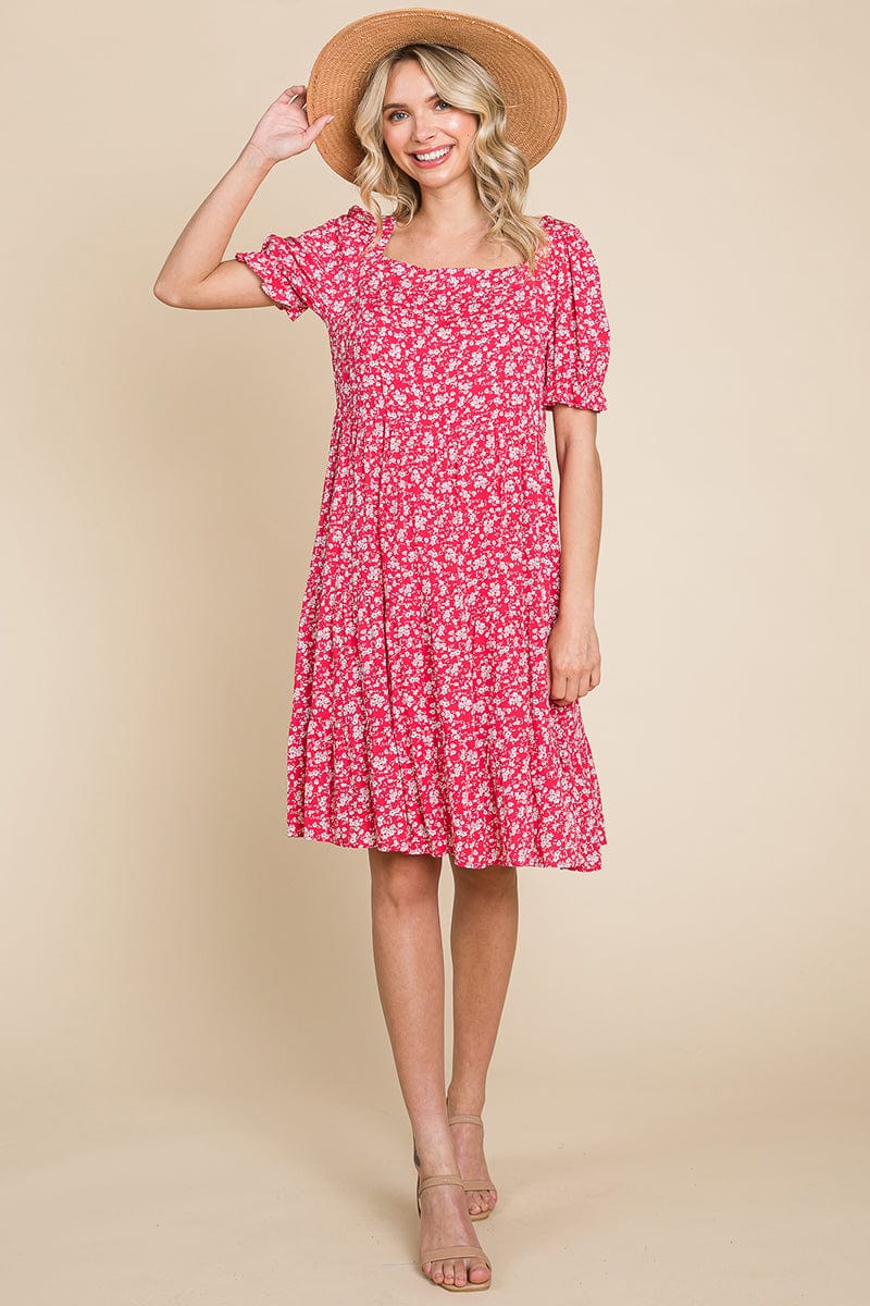 Floral Printed Square Neck Layered Dress by RolyPoly Apparel