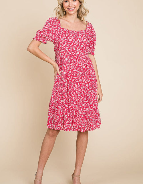 Load image into Gallery viewer, Floral Printed Square Neck Layered Dress by RolyPoly Apparel
