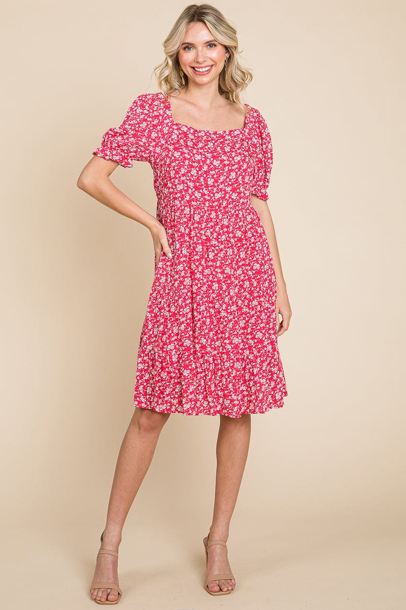 Floral Printed Square Neck Layered Dress by RolyPoly Apparel