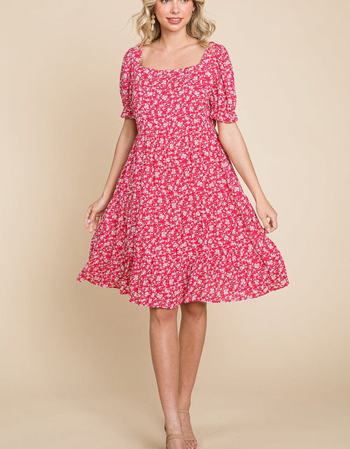 Load image into Gallery viewer, Floral Printed Square Neck Layered Dress by RolyPoly Apparel
