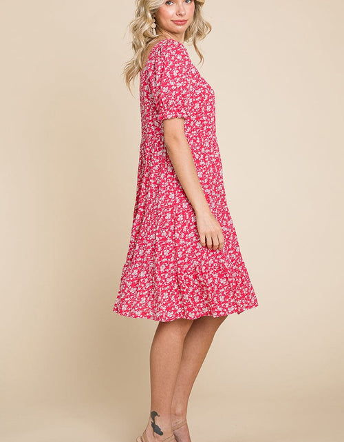Load image into Gallery viewer, Floral Printed Square Neck Layered Dress by RolyPoly Apparel

