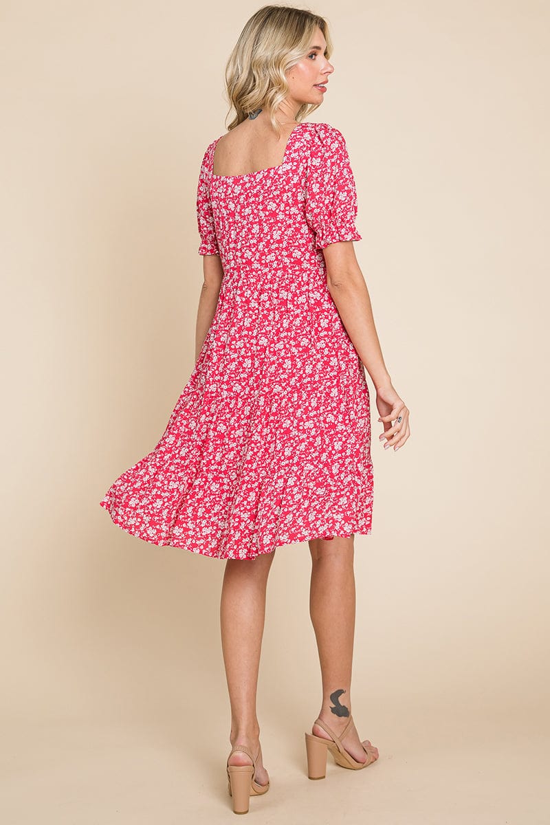 Floral Printed Square Neck Layered Dress by RolyPoly Apparel