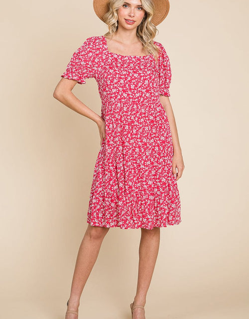 Load image into Gallery viewer, Floral Printed Square Neck Layered Dress by RolyPoly Apparel
