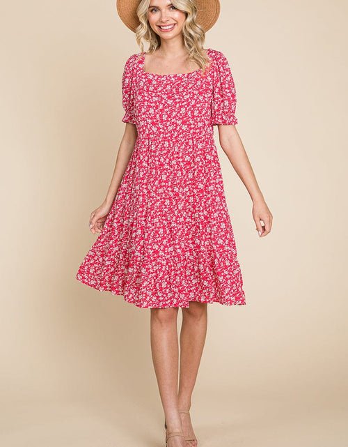 Load image into Gallery viewer, Floral Printed Square Neck Layered Dress by RolyPoly Apparel
