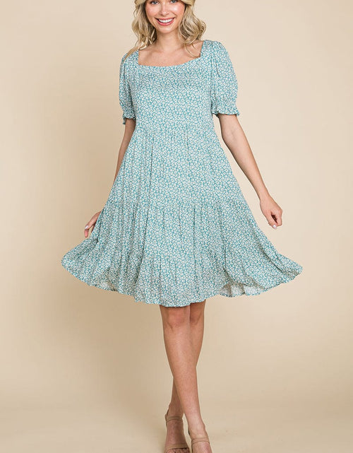 Load image into Gallery viewer, Floral Printed Square Neck Layered Dress by RolyPoly Apparel

