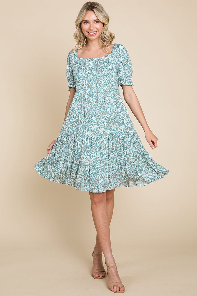 Floral Printed Square Neck Layered Dress by RolyPoly Apparel