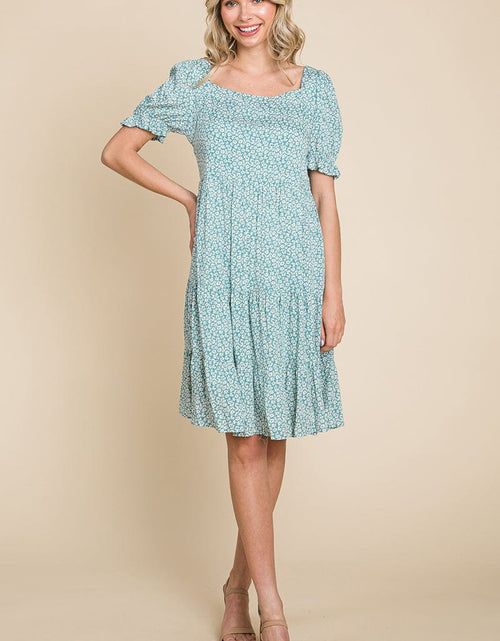Load image into Gallery viewer, Floral Printed Square Neck Layered Dress by RolyPoly Apparel
