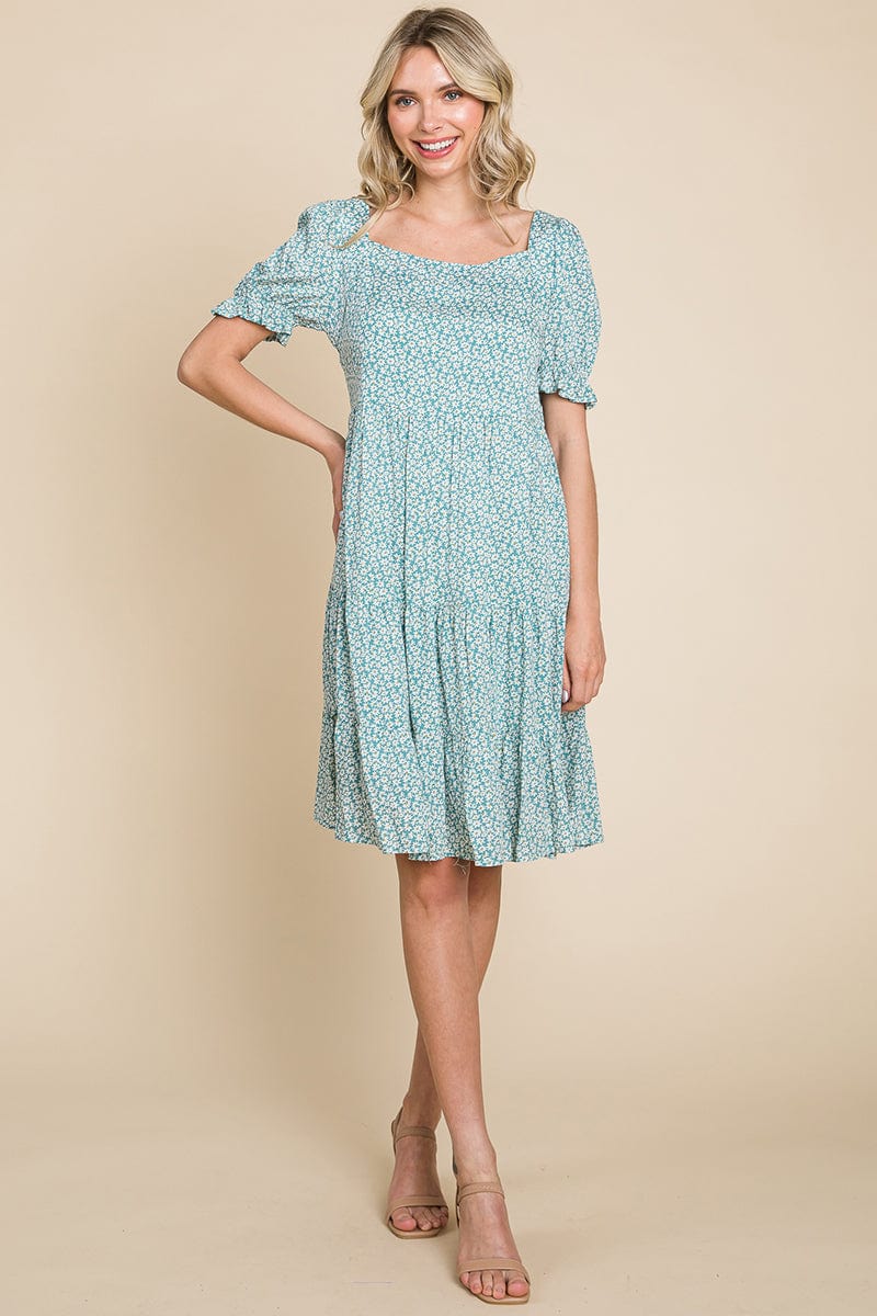 Floral Printed Square Neck Layered Dress by RolyPoly Apparel