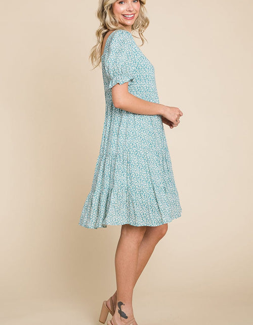 Load image into Gallery viewer, Floral Printed Square Neck Layered Dress by RolyPoly Apparel
