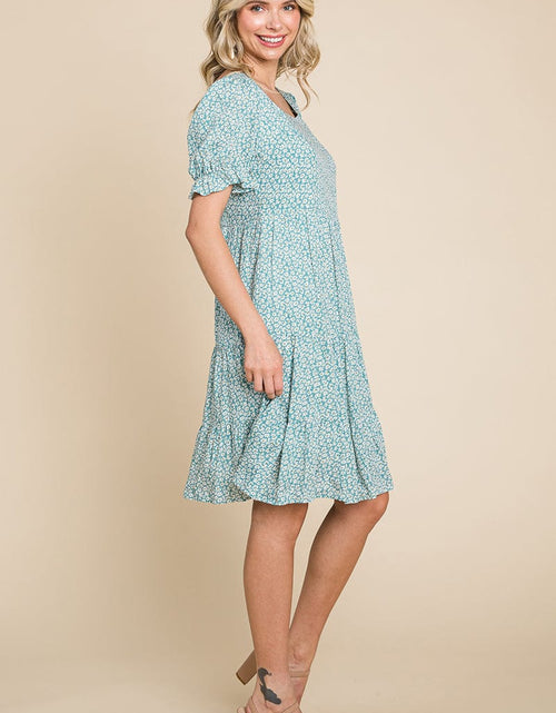 Load image into Gallery viewer, Floral Printed Square Neck Layered Dress by RolyPoly Apparel

