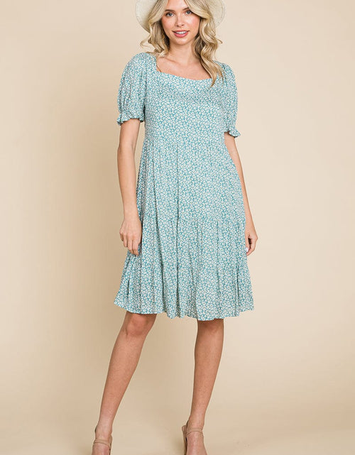 Load image into Gallery viewer, Floral Printed Square Neck Layered Dress by RolyPoly Apparel
