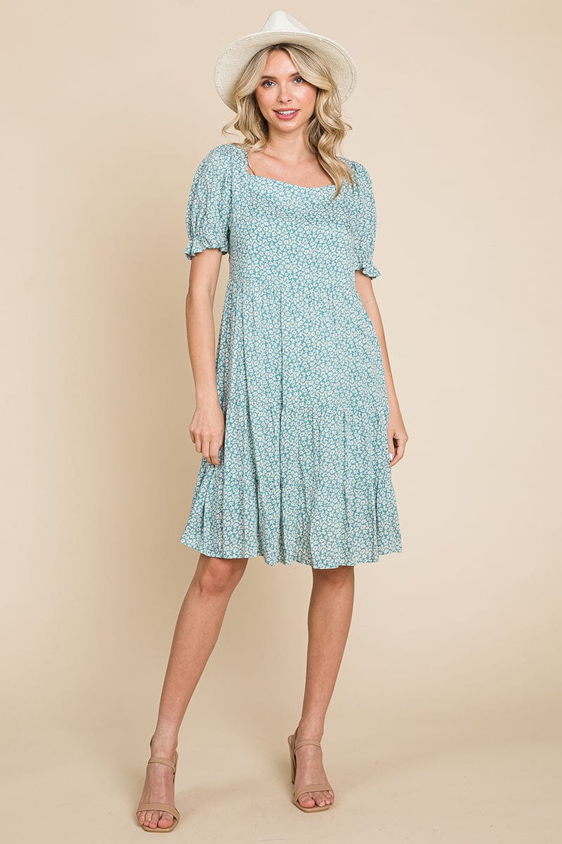 Floral Printed Square Neck Layered Dress by RolyPoly Apparel