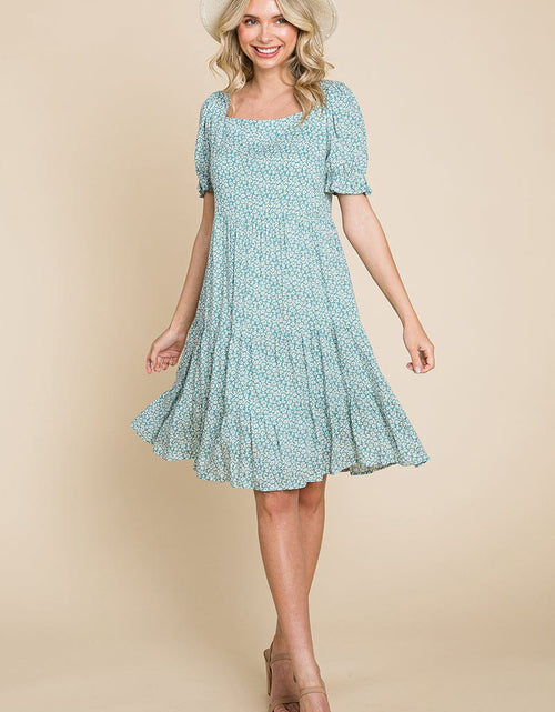Load image into Gallery viewer, Floral Printed Square Neck Layered Dress by RolyPoly Apparel
