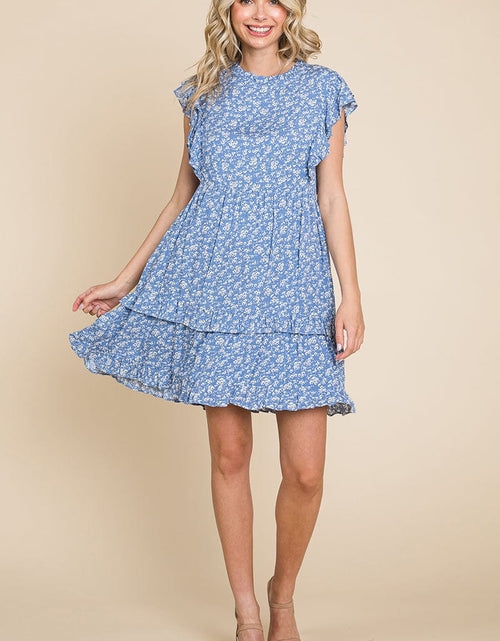 Load image into Gallery viewer, Floral Printed Ruffled Sleeve Pleated Dress by RolyPoly Apparel
