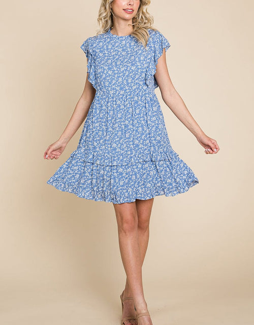 Load image into Gallery viewer, Floral Printed Ruffled Sleeve Pleated Dress by RolyPoly Apparel

