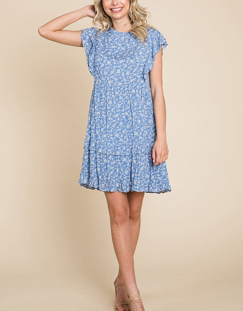Load image into Gallery viewer, Floral Printed Ruffled Sleeve Pleated Dress by RolyPoly Apparel
