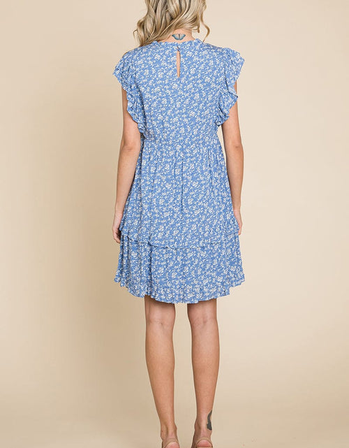 Load image into Gallery viewer, Floral Printed Ruffled Sleeve Pleated Dress by RolyPoly Apparel
