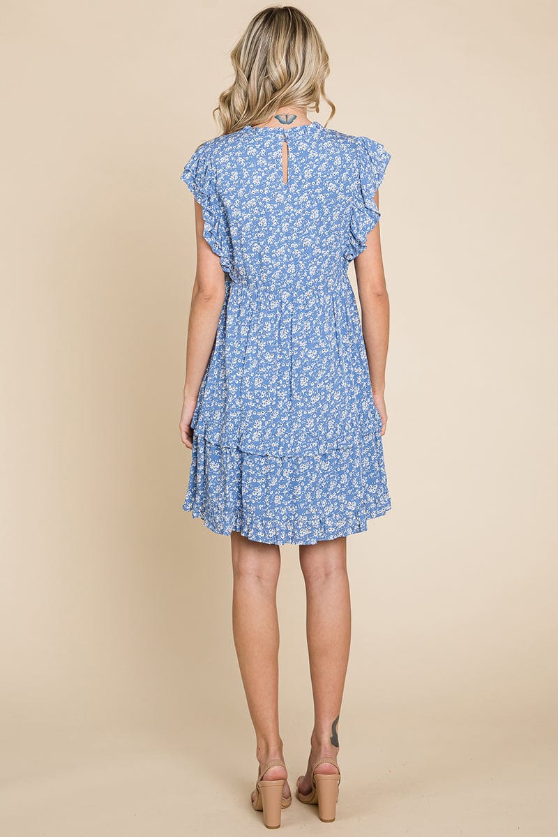 Floral Printed Ruffled Sleeve Pleated Dress by RolyPoly Apparel