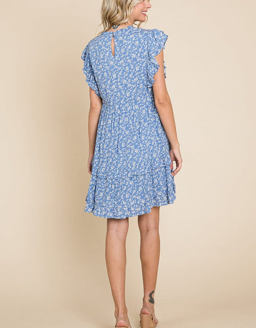 Load image into Gallery viewer, Floral Printed Ruffled Sleeve Pleated Dress by RolyPoly Apparel
