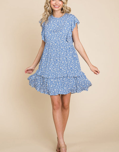Load image into Gallery viewer, Floral Printed Ruffled Sleeve Pleated Dress by RolyPoly Apparel
