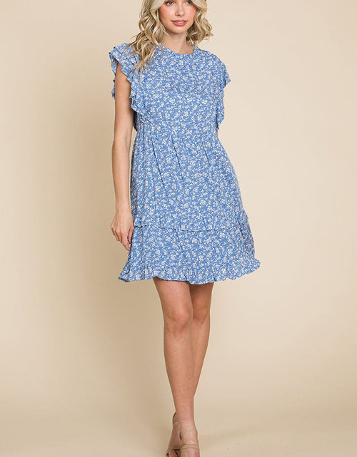 Load image into Gallery viewer, Floral Printed Ruffled Sleeve Pleated Dress by RolyPoly Apparel
