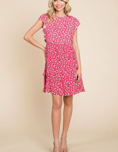Load image into Gallery viewer, Floral Printed Ruffled Sleeve Pleated Dress by RolyPoly Apparel
