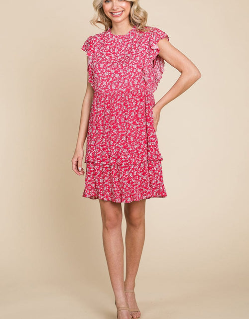 Load image into Gallery viewer, Floral Printed Ruffled Sleeve Pleated Dress by RolyPoly Apparel
