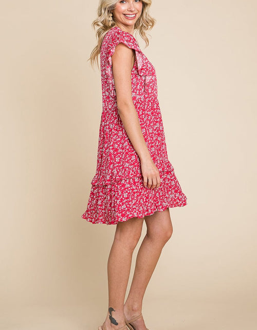 Load image into Gallery viewer, Floral Printed Ruffled Sleeve Pleated Dress by RolyPoly Apparel
