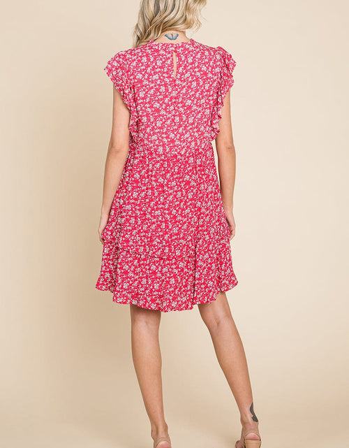Load image into Gallery viewer, Floral Printed Ruffled Sleeve Pleated Dress by RolyPoly Apparel
