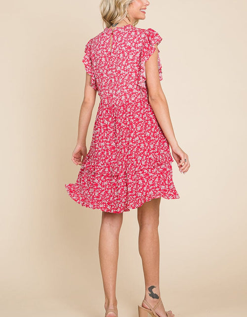 Load image into Gallery viewer, Floral Printed Ruffled Sleeve Pleated Dress by RolyPoly Apparel
