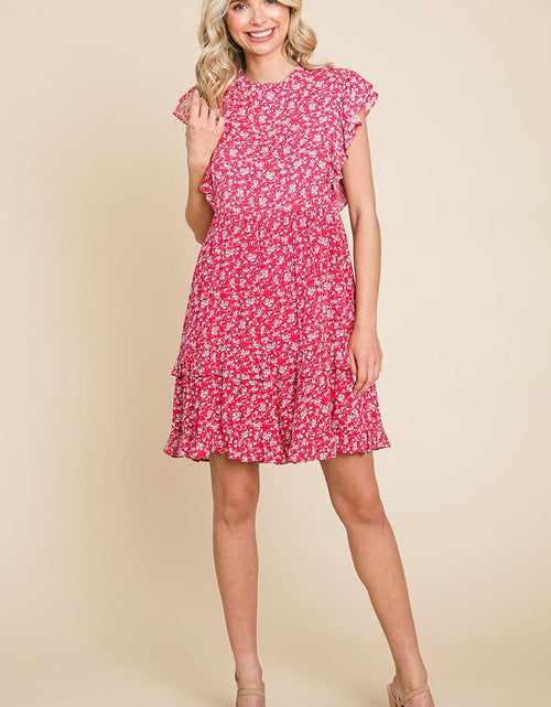 Load image into Gallery viewer, Floral Printed Ruffled Sleeve Pleated Dress by RolyPoly Apparel
