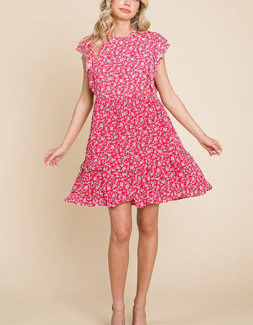 Load image into Gallery viewer, Floral Printed Ruffled Sleeve Pleated Dress by RolyPoly Apparel
