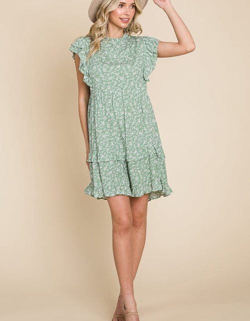 Load image into Gallery viewer, Floral Printed Ruffled Sleeve Pleated Dress by RolyPoly Apparel
