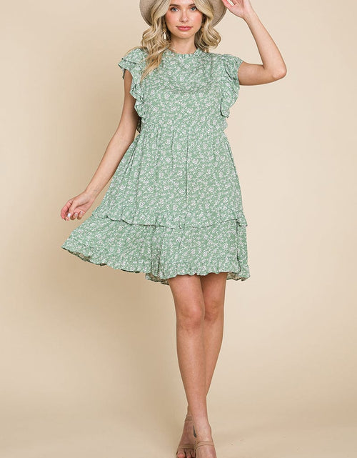 Load image into Gallery viewer, Floral Printed Ruffled Sleeve Pleated Dress by RolyPoly Apparel

