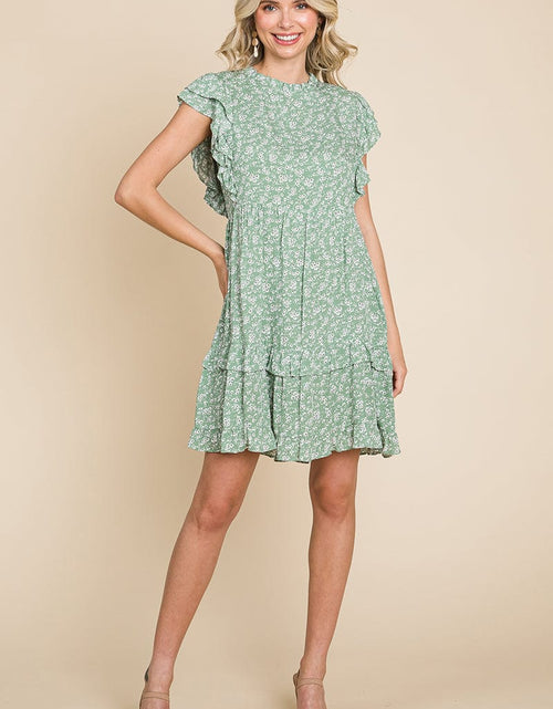 Load image into Gallery viewer, Floral Printed Ruffled Sleeve Pleated Dress by RolyPoly Apparel
