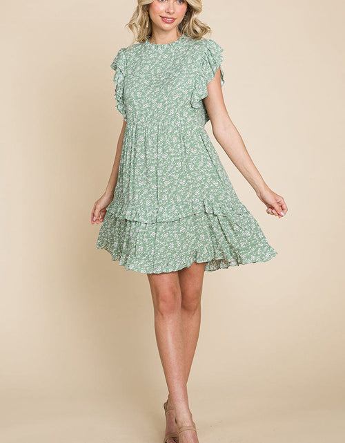 Load image into Gallery viewer, Floral Printed Ruffled Sleeve Pleated Dress by RolyPoly Apparel
