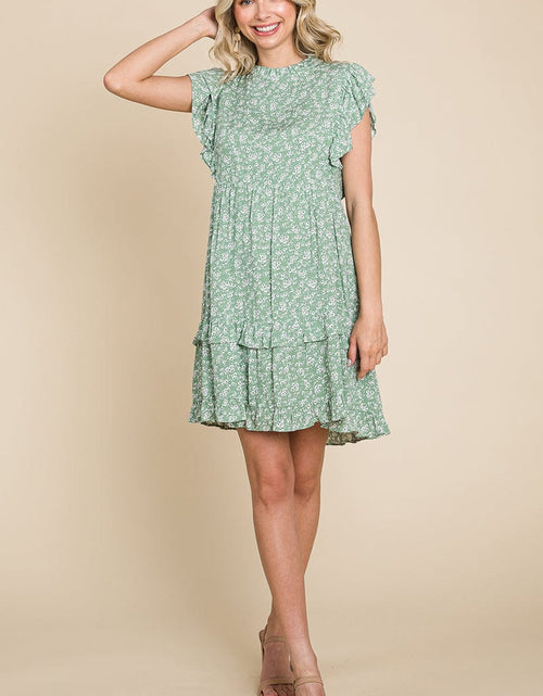 Load image into Gallery viewer, Floral Printed Ruffled Sleeve Pleated Dress by RolyPoly Apparel
