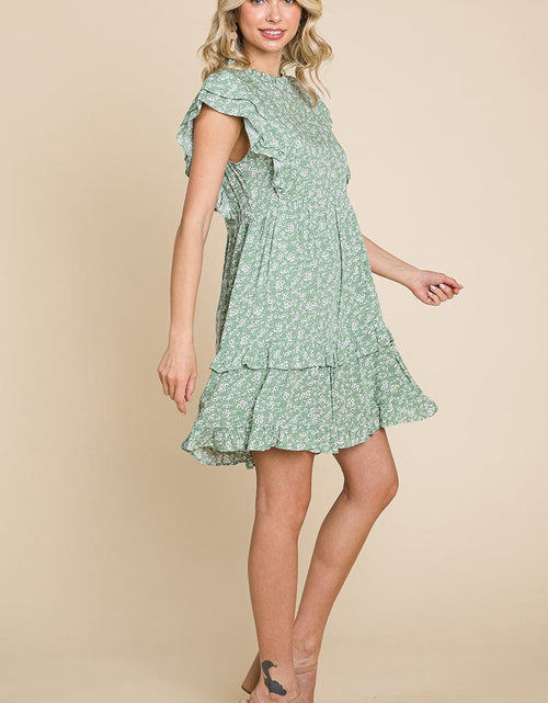 Load image into Gallery viewer, Floral Printed Ruffled Sleeve Pleated Dress by RolyPoly Apparel
