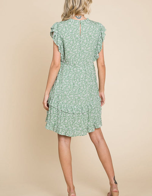 Load image into Gallery viewer, Floral Printed Ruffled Sleeve Pleated Dress by RolyPoly Apparel

