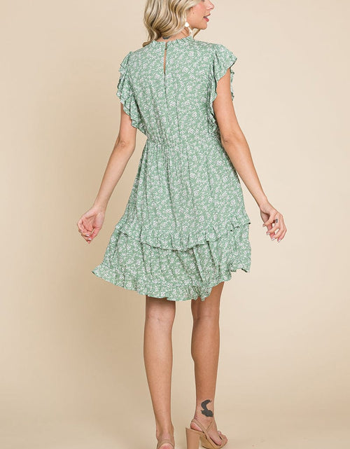 Load image into Gallery viewer, Floral Printed Ruffled Sleeve Pleated Dress by RolyPoly Apparel
