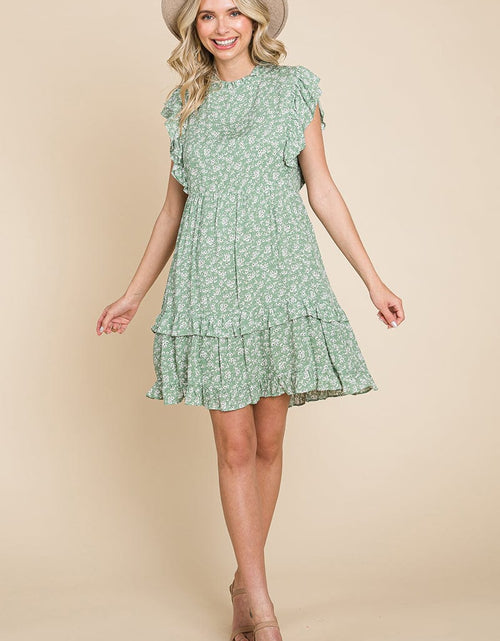 Load image into Gallery viewer, Floral Printed Ruffled Sleeve Pleated Dress by RolyPoly Apparel
