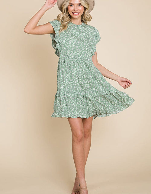 Load image into Gallery viewer, Floral Printed Ruffled Sleeve Pleated Dress by RolyPoly Apparel
